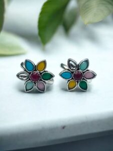 Traditional Flower Design Toe Ring | Oxidized Stone Work Best Jewelry - color: "Multi"