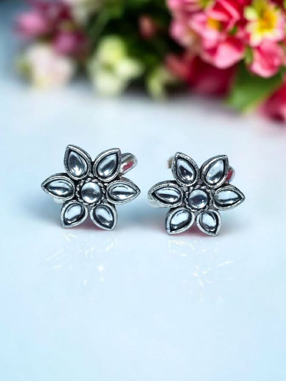 Traditional Flower Design Toe Ring | Oxidized Stone Work Best Jewelry 9 Traditional Oxidized Flower Design Toe Ring with Stone Work