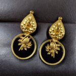 Bulk 210 Gold Plated Floral Art Bird Stud Earrings | Monalisa Stone Ethnic Western Look Perfect Jewelry For Women - "Black"