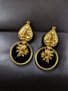 Gold Plated Floral Art Bird Stud Earrings | Monalisa Stone Ethnic Western Look Perfect Jewelry For Women - color: "Black"
