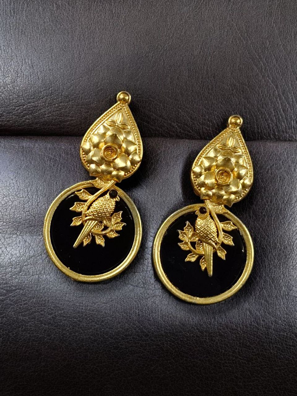 Gold Plated Floral Art Bird Stud Earrings | Monalisa Stone Ethnic Western Look Perfect Jewelry For Women 10 Gold Plated Floral Bird Stud Earrings with Monalisa Stone