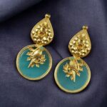 Bulk 220 Gold Plated Floral Art Bird Stud Earrings | Monalisa Stone Ethnic Western Look Perfect Jewelry For Women - "Aqua"