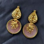 Bulk 212 Gold Plated Floral Art Bird Stud Earrings | Monalisa Stone Ethnic Western Look Perfect Jewelry For Women - "Baby Pink"