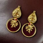 Bulk 206 Gold Plated Floral Art Bird Stud Earrings | Monalisa Stone Ethnic Western Look Perfect Jewelry For Women - "Red"