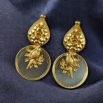 Bulk 218 Gold Plated Floral Art Bird Stud Earrings | Monalisa Stone Ethnic Western Look Perfect Jewelry For Women - "Grey"