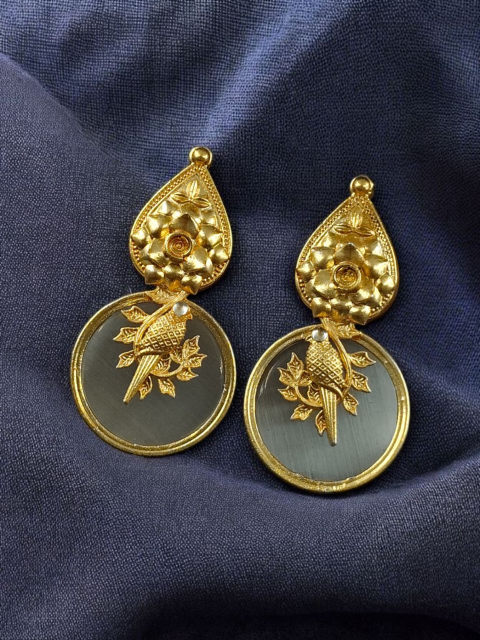 Gold Plated Floral Art Bird Stud Earrings | Monalisa Stone Ethnic Western Look Perfect Jewelry For Women 6 Gold Plated Floral Bird Stud Earrings with Monalisa Stone