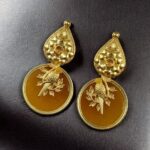 Bulk 216 Gold Plated Floral Art Bird Stud Earrings | Monalisa Stone Ethnic Western Look Perfect Jewelry For Women - "Yellow"