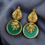 Bulk 208 Gold Plated Floral Art Bird Stud Earrings | Monalisa Stone Ethnic Western Look Perfect Jewelry For Women - "Mint"