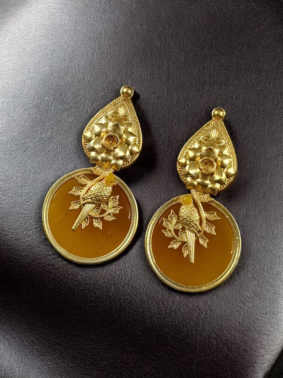 Gold Plated Floral Art Bird Stud Earrings | Monalisa Stone Ethnic Western Look Perfect Jewelry For Women 5 Gold Plated Floral Bird Stud Earrings with Monalisa Stone