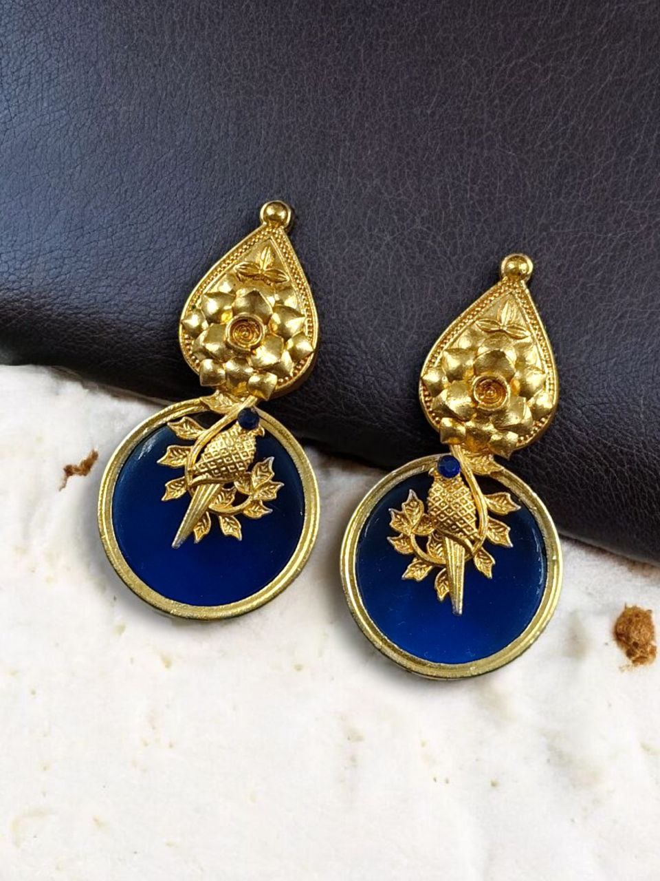 Gold Plated Floral Art Bird Stud Earrings | Monalisa Stone Ethnic Western Look Perfect Jewelry For Women 3 Gold Plated Floral Bird Stud Earrings with Monalisa Stone