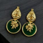Bulk 214 Gold Plated Floral Art Bird Stud Earrings | Monalisa Stone Ethnic Western Look Perfect Jewelry For Women - "Green"