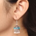 German Silver Pearl Jhumka Earrings | Stylish Stone Hook Danglers Ethnic Wear Amazing Jewelry