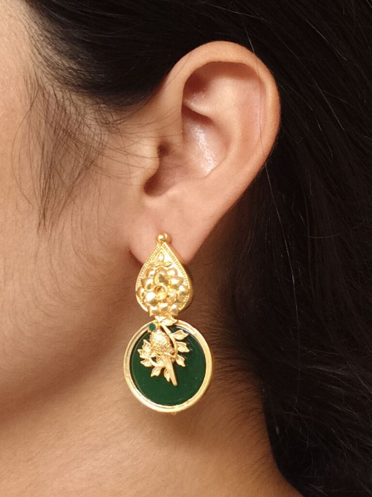 Gold Plated Floral Art Bird Stud Earrings | Monalisa Stone Ethnic Western Look Perfect Jewelry For Women