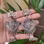 Oxidized Peacock Dangler Earrings | German Silver Jhumki Jewelry for Women