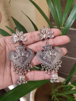 Oxidized Peacock Dangler Earrings | German Silver Jhumki Jewelry for Women