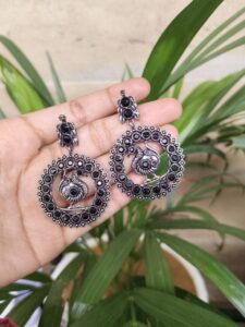 Oxidised Peacock Light Weighted Earring