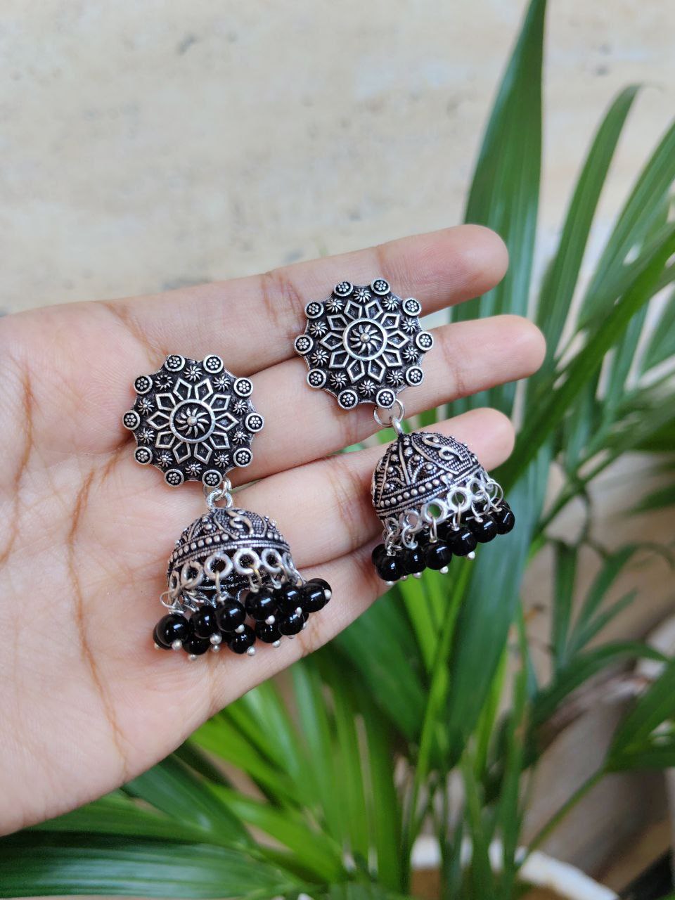Oxidised Floral Handmade Jhumka Earring 1 Oxidised Floral Handmade Jhumka Earring