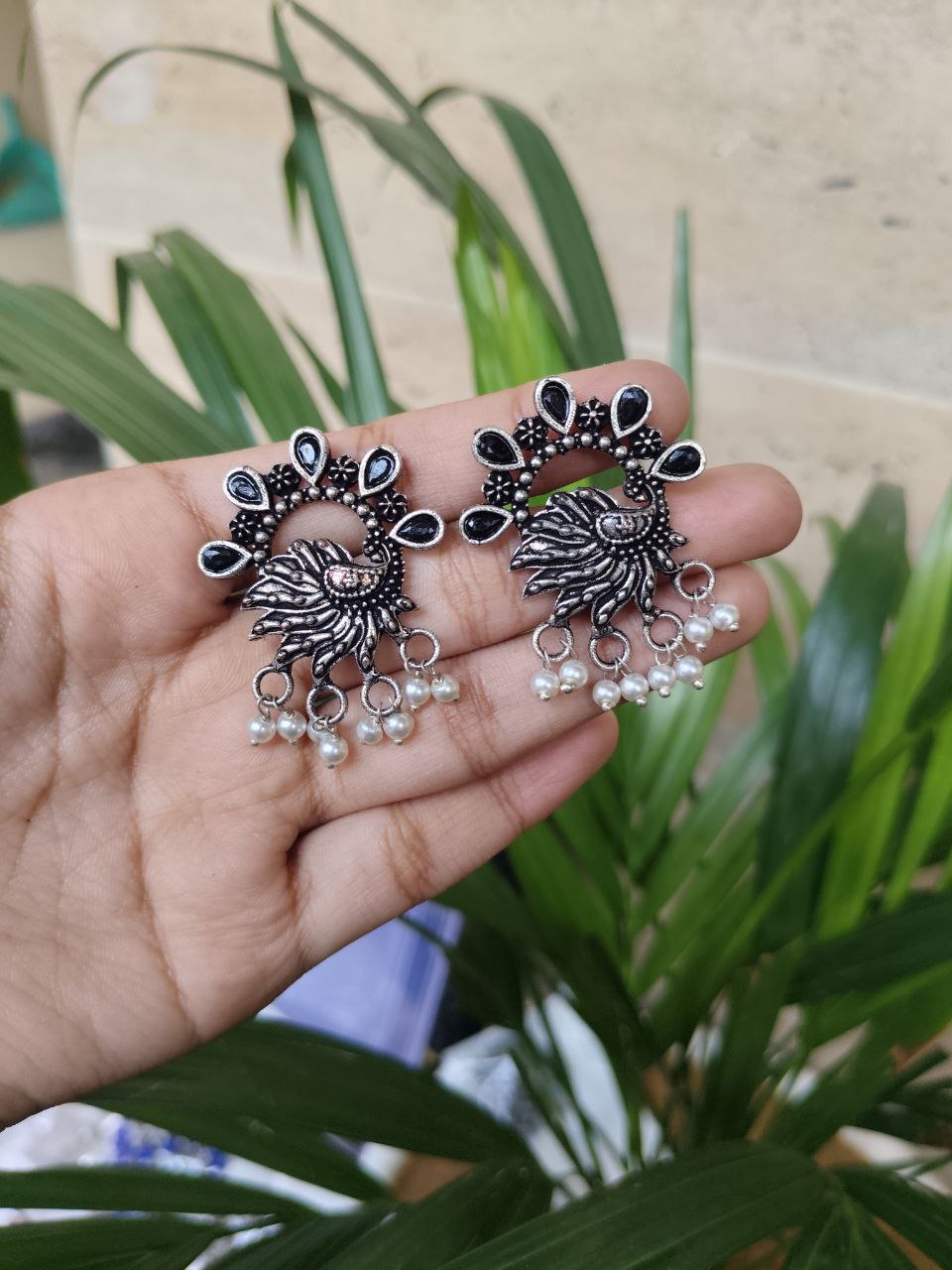 Oxidised Light Weighted Peacock Earring 1 Oxidised Light Weighted Peacock Earring