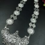 Religious Long Necklace in German Silver | Floral Art Ethnic Ghungroo Jewelry