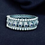 Bulk 192 Traditional Oxidized Flower Design Bangle | Stone Work Ethnic Vintage Look Stylish Beautiful Jewelry - "Blue"