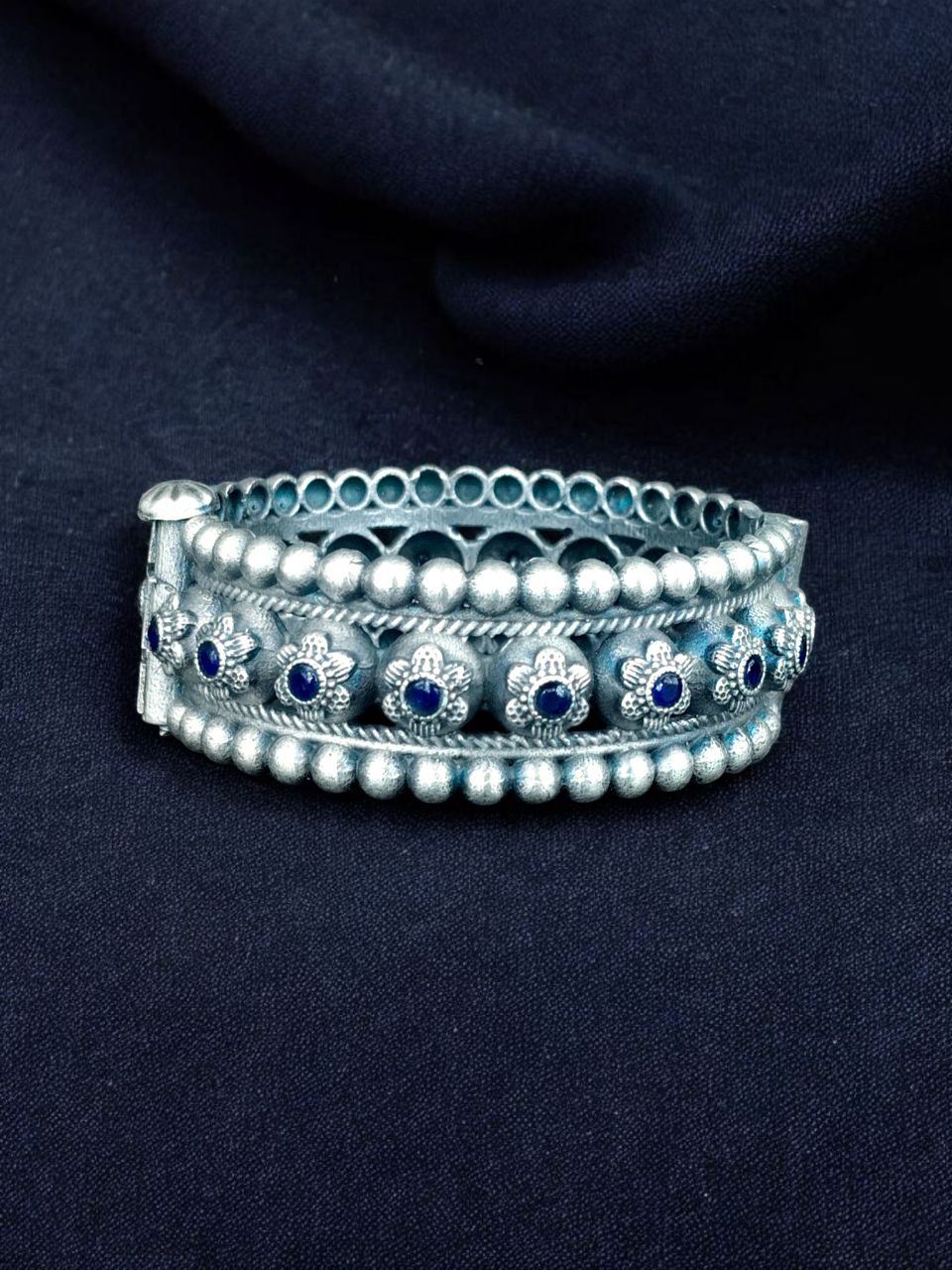 Traditional Oxidized Flower Design Bangle | Stone Work Ethnic Vintage Look Stylish Beautiful Jewelry 3 Oxidized Flower Design Stone Work Bangle in Vintage Ethnic Style