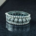 Bulk 194 Traditional Oxidized Flower Design Bangle | Stone Work Ethnic Vintage Look Stylish Beautiful Jewelry - "Baby Pink"