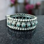 Traditional Oxidized Flower Design Bangle | Stone Work Ethnic Vintage Look Stylish Beautiful Jewelry - "Mint"