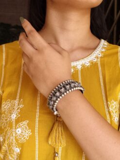 Oxidized Flower Design Bangle in Vintage Ethnic Style