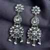 Traditional Long Flower Earrings Silver Replica Dangler Earrings