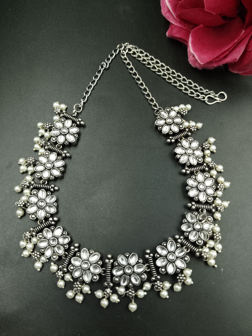 Traditional Flower Design Choker Necklace | Pearl & Stone Work Best Jewelry 6 Traditional Flower Design Choker Necklace | Pearl & Stone Work Best Jewelry - Image 7