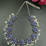 Bulk 244 Traditional Flower Design Choker Necklace | Pearl & Stone Work Best Jewelry - "Blue"