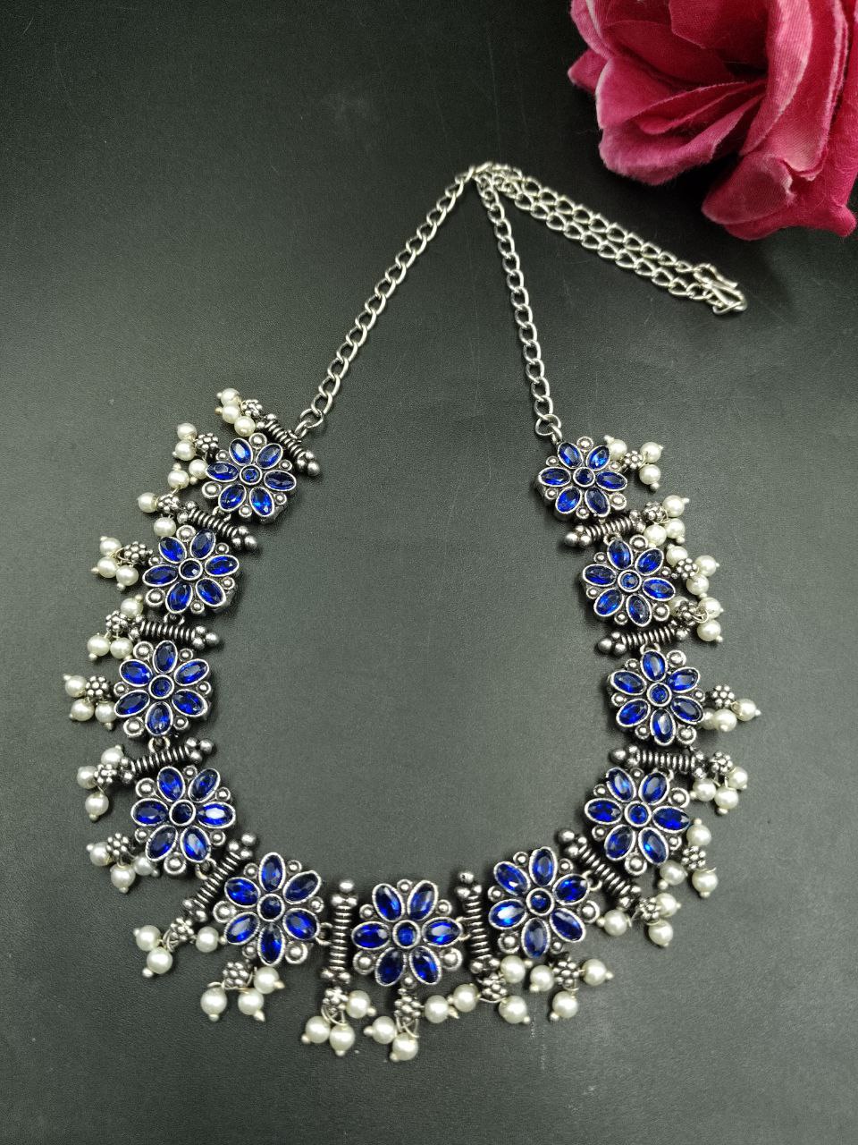 Traditional Flower Design Choker Necklace | Pearl & Stone Work Best Jewelry 4 Traditional Flower Design Choker Necklace | Pearl & Stone Work Best Jewelry - Image 5