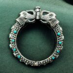Ethnic Elephant Kada | Adjustable Silver Replica Openable Stone Work Bangle Perfect Gift For Girls - "Aqua"
