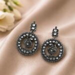 Oxidised Peacock Light Weighted Earring - "White"