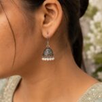 Traditional Pearl Work Heart Design Jhumki Earrings | Oxidized German Silver Perfect Jewelry For Girls