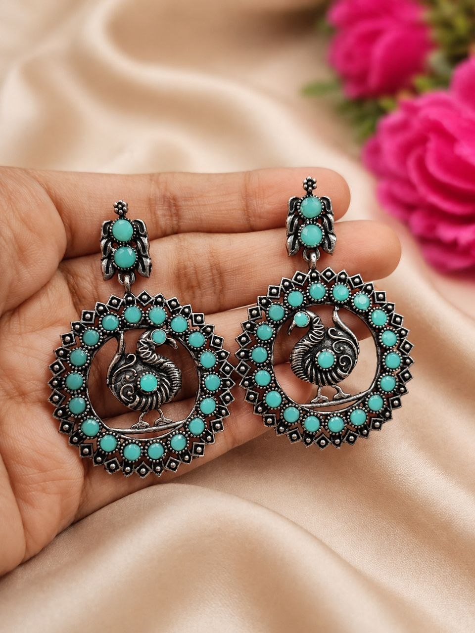 Oxidised Peacock Light Weighted Earring 4 Oxidised Peacock Light Weighted Earring - Image 4