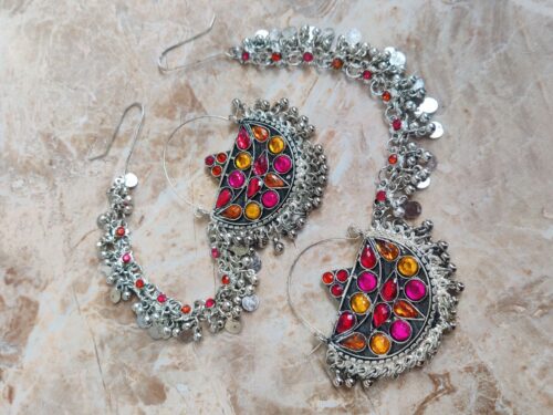 Elegant German Silver Stone Work Chandbali Earrings | Stylish Ethnic Jewelry for Women