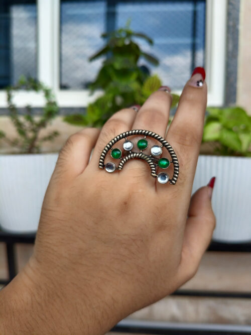 Unique Oxidised Half Circle Adjustable Ring | Stylish Ethnic Jewelry for Women