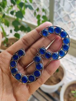 Elegant Stone Work Half Circle Earrings | Silver Replica Oxidized Jewelry for Women and Girls in Stylish Design