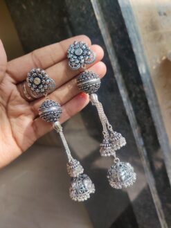 Oxidised Silver Plated Handpainted Long Earrings | Stylish Ethnic Jewelry for Women