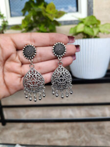 Elegant Oxidised Floral Art Dangler Earrings | Stylish Ethnic Jewelry for Women