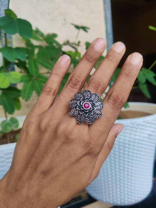 Oxidised Circle Ring | Stylish Adjustable German Silver Jewelry for Women