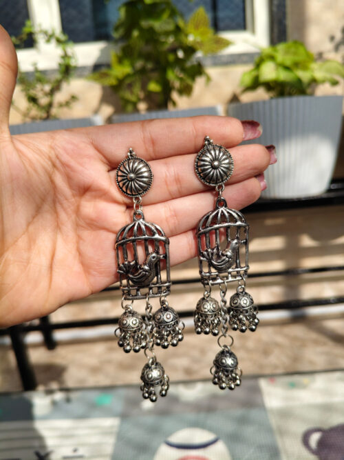 Unique Oxidised Bird Cage Jhumka Dangler Earrings | Stylish Ethnic Jewelry for Women
