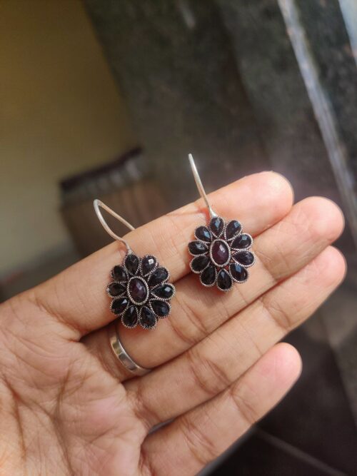 Oxidised Stone hook Style Earrings For girls