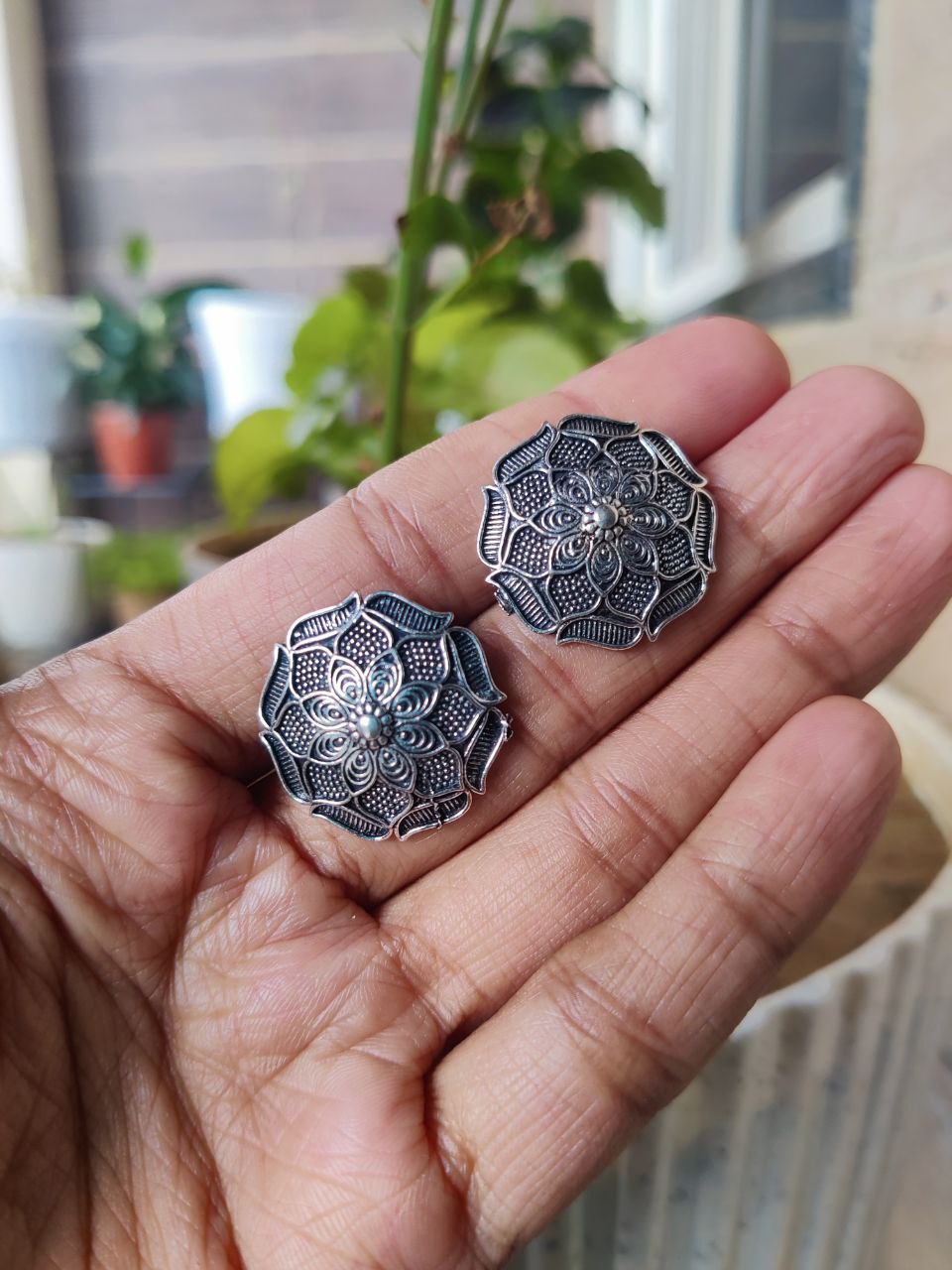 Elegant Floral Art Stud Earrings | Silver Replica Oxidized Jewelry for Women and Girls in Unique Stylish Design 1 Elegant Floral Art Stud Earrings | Silver Replica Oxidized Jewelry for Women and Girls in Unique Stylish Design
