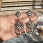Elegant Oxidised German Silver Flower Design Dangler Earrings | Stylish Ethnic Jewelry for Women