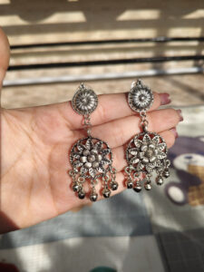 Elegant Oxidised German Silver Flower Design Dangler Earrings | Stylish Ethnic Jewelry for Women