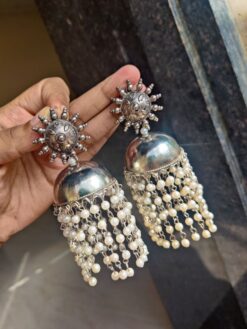 Oxidised Long German Silver Jhumka Earrings ? Elegant Ethnic Jewelry for Women