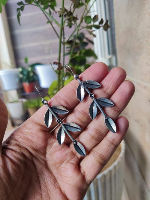 Beautiful Leaf Design Earrings | Silver Replica Oxidized Jewelry for Women and Girls in Trendy Daily Wear Style