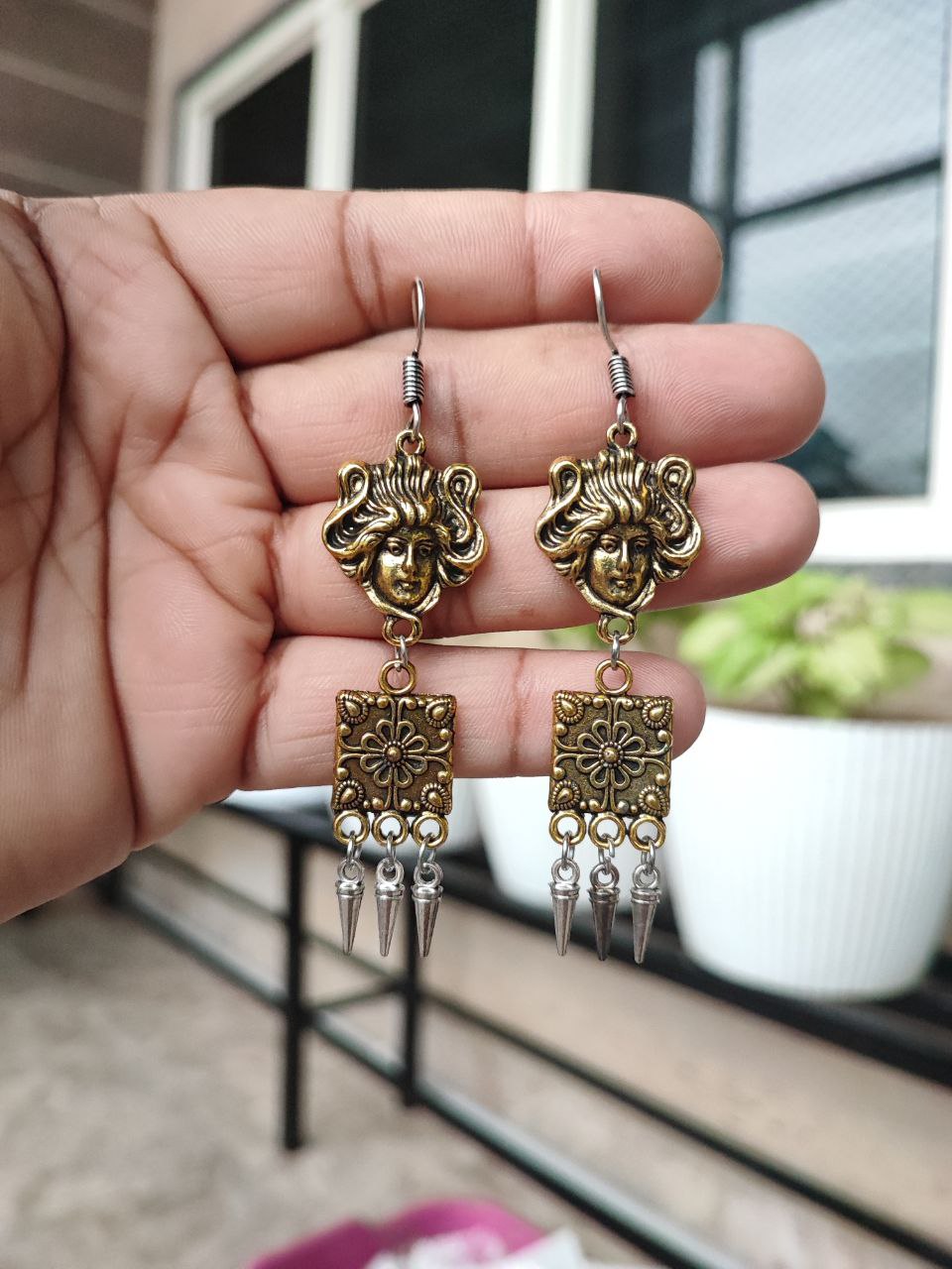 German Silver Golden Mix Face Earrings | Unique Contemporary Ethnic Jewelry for Women 1 German Silver Golden Mix Face Earrings | Unique Contemporary Ethnic Jewelry for Women